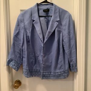 Talbots jacket blue lace embroidery